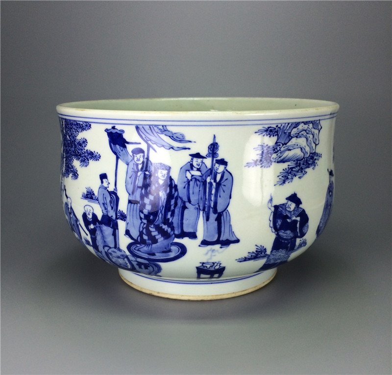 Chinese antique blue and white porcelain incense: Chinese antique blue and white porcelain incense burner. Measure(inch), Height: 6, Diameter: 9-1/4 .