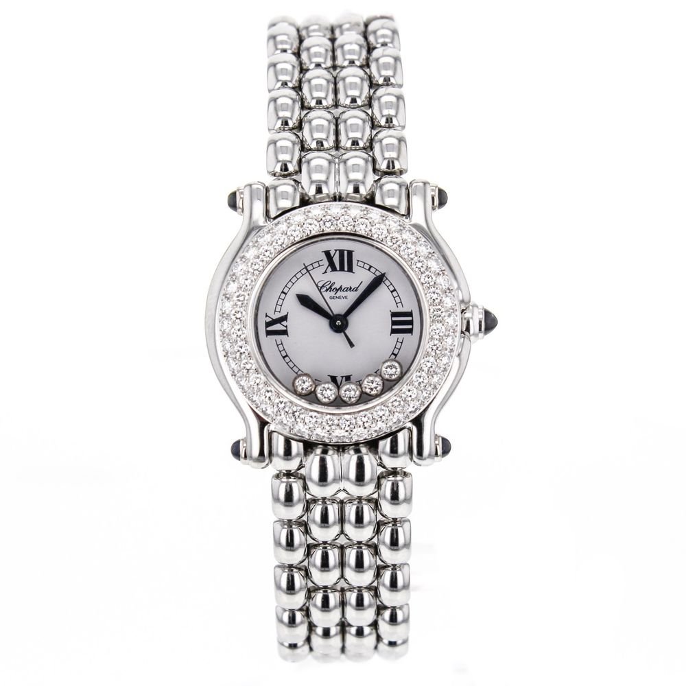 Ladies Chopard Happy Sport Diamond Bezel Stainless Stee: ladies chopard happy sport diamond bezel stainless steel watch w box papers ex movement - quartz: battery gender - women's display - analog style - luxury: sport styles features - water resistant band