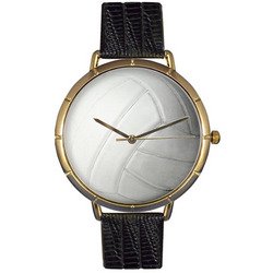 Volleyball Lover Black Leather And Goldtone Photo Watch: Our Volleyball Lover Watch features a Volleyball on the face and makes a unique gift for any Volleyball enthusiast or Volleyball fan that loves the spike, set and hard serves!Designed and Painted in U
