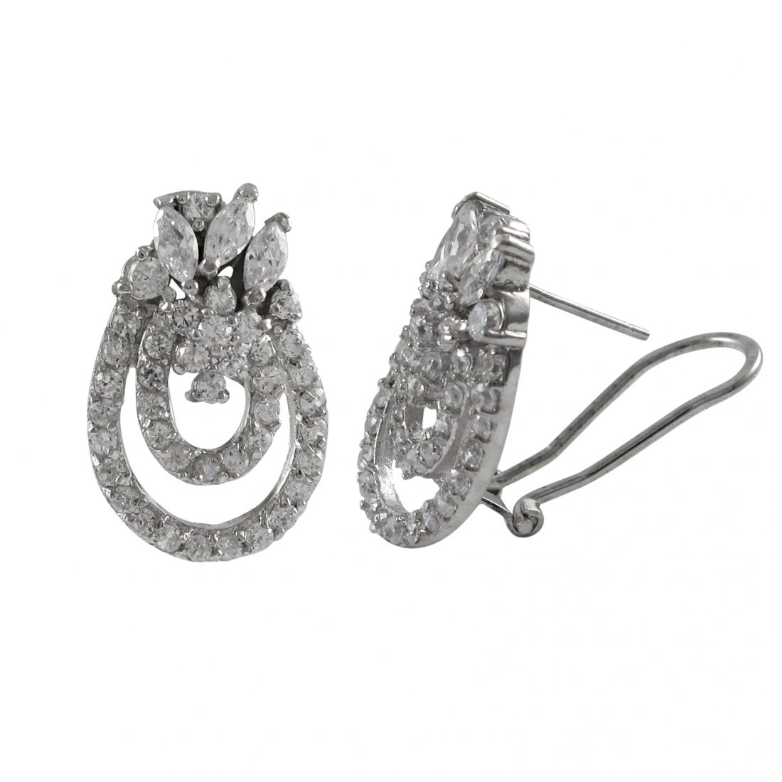 Rhodium Plated Sterling Silver CZ Post Clip Earrings, 0: rhodium plated sterling silver cz post clip earrings, 0.91"