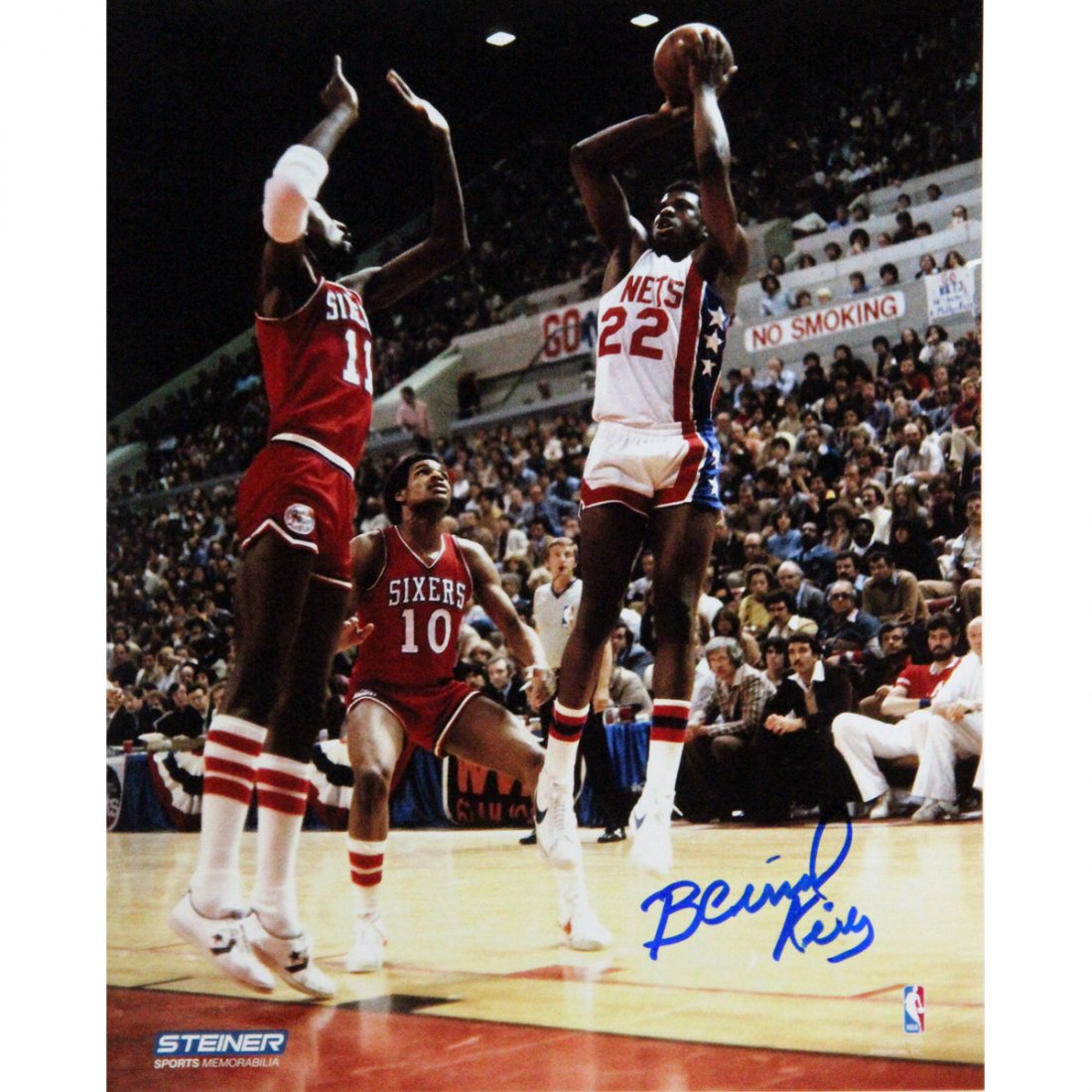 Bernard King Signed 8x10 Nets Jumper over 76'ers Cheeks: Bernard King Signed 8x10 Nets Jumper over 76'ers Cheeks and Jones