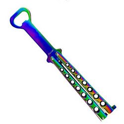 The BARFLY Butterfly Bottle Opener, Titanium Rainbow: The BARFLY Butterfly Opener. Titanium Dipped Finish.Attributes8.5" Overall Open Length Availability: Very good selling item, almost always in stock - Gifts - Gifts - Flasks/wallets/cigar Cutter - SHIP