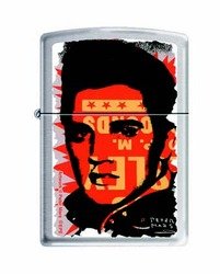 Limited Elivs Zippo by Peter Mars: Limited edition Elvis Zippo Lighter designed by Peter Mars. Brushed chrome finish with Elvis stensil in red.