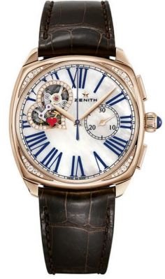 Zenith Heritage Star Open Women's Watch: Zenith Heritage Star Open Women's Watch 18kt rose gold case - 37mm case dimension - Mother of pearl dial - Black alligator leather strap - Automatic chronograph movement - 100% Authentic Usually ships