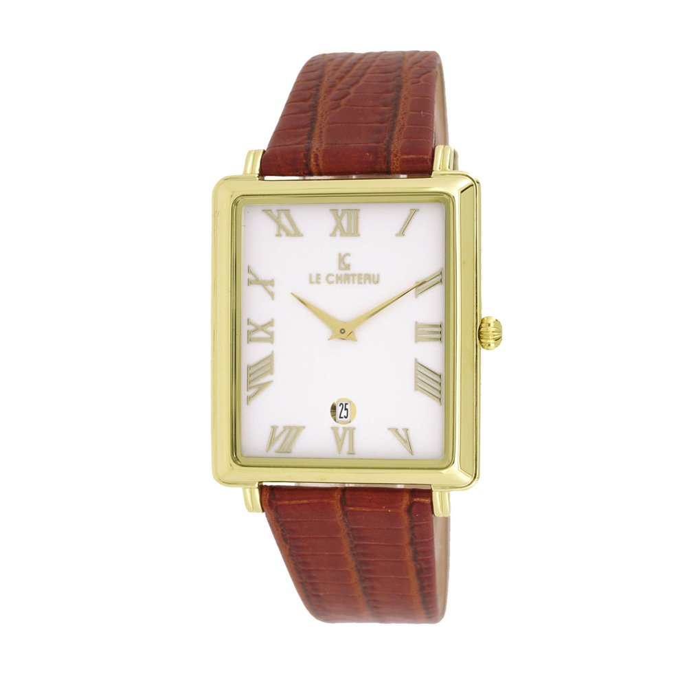 Le Chateau Watch with genuine leather band. It feature: le chateau watch with genuine leather band. it features a japanese movement made by seiko, genuine leather band, date, and is water resistant to thirty meters. watch also includes a three years manufa