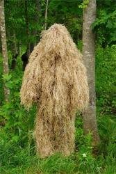 Synthetic Ultra-Light Ghillie BDU Jacket Desert Small: We use Industrial sewing machines to sew a knotted 1" x 1" nylon netting directly to a Military BDU 4 pocket coat. These are made by "ATLANCO". Our Synthetic thread is directly hand tied to this netti