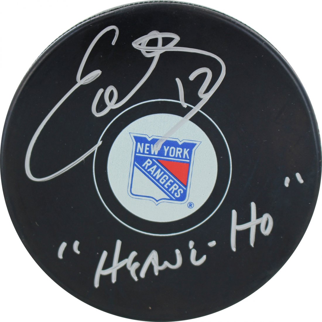 Ed Olczyk Signed New York Rangers Logo Puck w/ "Heave H: Ed Olczyk Signed New York Rangers Logo Puck w/ "Heave Ho" insc