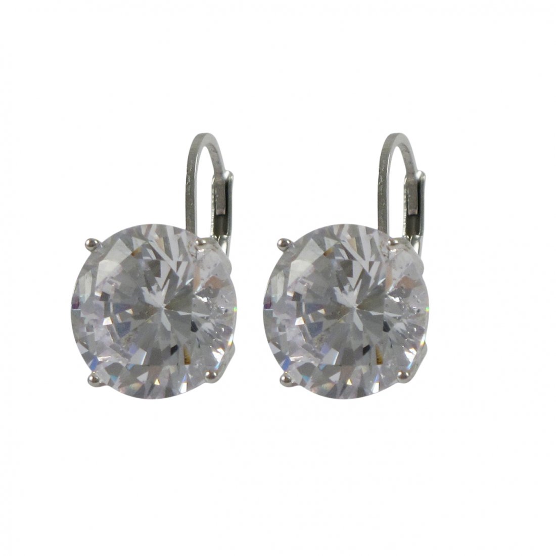White 12mm CZ On Sterling Silver Lever Back Earrings- 0: white 12mm cz on sterling silver lever back earrings- 0.79