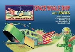 Space Whale Ship with Sparks 12x18 Giclee on canvas: "Series: Robots, ray guns & rocket shipsArtist: UnknownPeriod: Source country: JapanSource Year: 1950The 1950's was a time of wonder and the universe was the focus of many young imaginations. Hollywoo