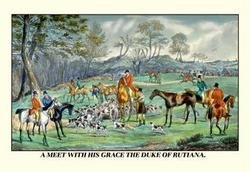 A Meet with His Grace the Duke of Rutiana 28x42 Giclee : Series: DogsArtist: Henry Thomas AlkenPeriod: Source country: BritainSource Year: Henry Thomas Alken (1785 – 1851) was a British sporting artist who focused attention on hunting, coaching, racing an