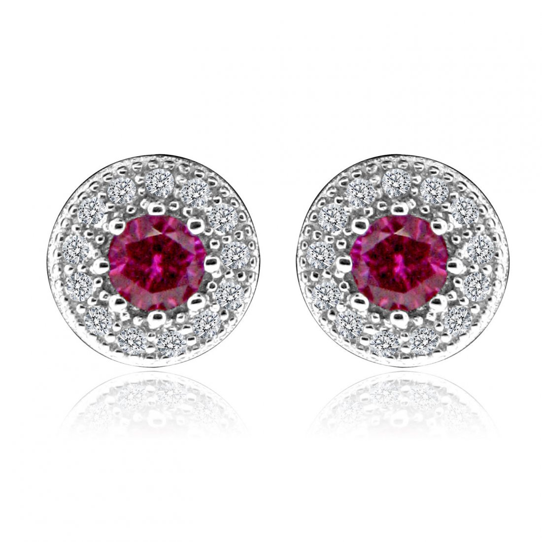 Sterling Silver Rhodium Plated with Cushion Simulated R: sterling silver rhodium plated with cushion simulated ruby and cz halo stud earrings with postback clasp The ruby is discussed by Marco Polo in his writings. In prehistoric eastern cultures, the rub