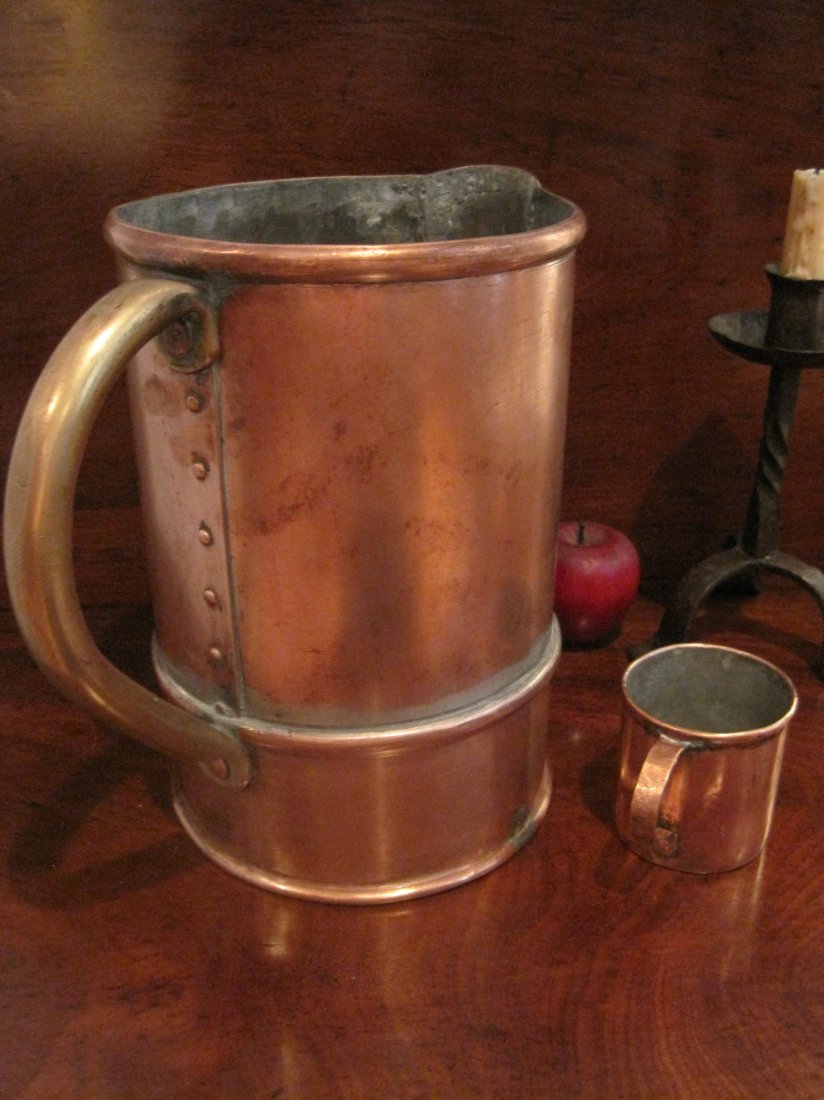 Colonial Copper Tavern Pint Tankard & Huge Ewer 1700s