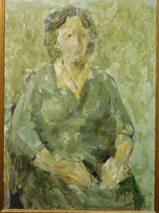 Mane-Katz: Portrait of a Woman: Mane-Katz (Israeli, 1894-1962): Portrait of a Woman, signed, oil on paperboard laid to canvas. 27.4x19.75 inches; 34x26 inches frame