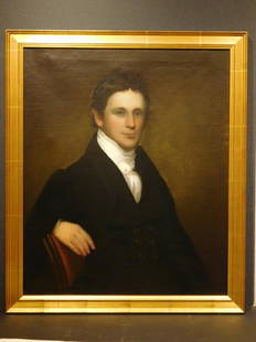 Oil Portrait of a Handsome Young Man, c.1820: This antique American portrait of a handsome and fashionable young man was painted around 1820. It is unsigned, oil on canvas, and was found in a Massachusetts estate. The painting has been profession