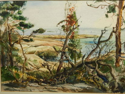 Morton R. Schwartz: Horse Island, Long Island Sound: Morton R. Schwartz: Horse Island, Long Island Sound, Watercolor, signed and dated 1948, titled verso. Image size 14.5"x20.5", Frame size 22.5"x29" Image size 14.5"x20.5", Frame size 22.5"x29"