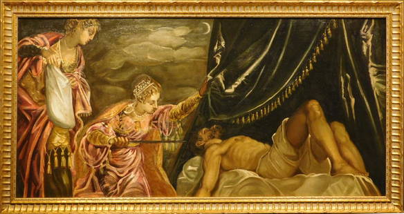 After Tintoretto: Judith and Holofernes, c.1900: After Tintoretto: Judith and Holofernes, c.1900, artist unknown. The original of this painting , made c. 1579 is in the collection of Museo del Prado in Spain. This appears to be a gallery-made