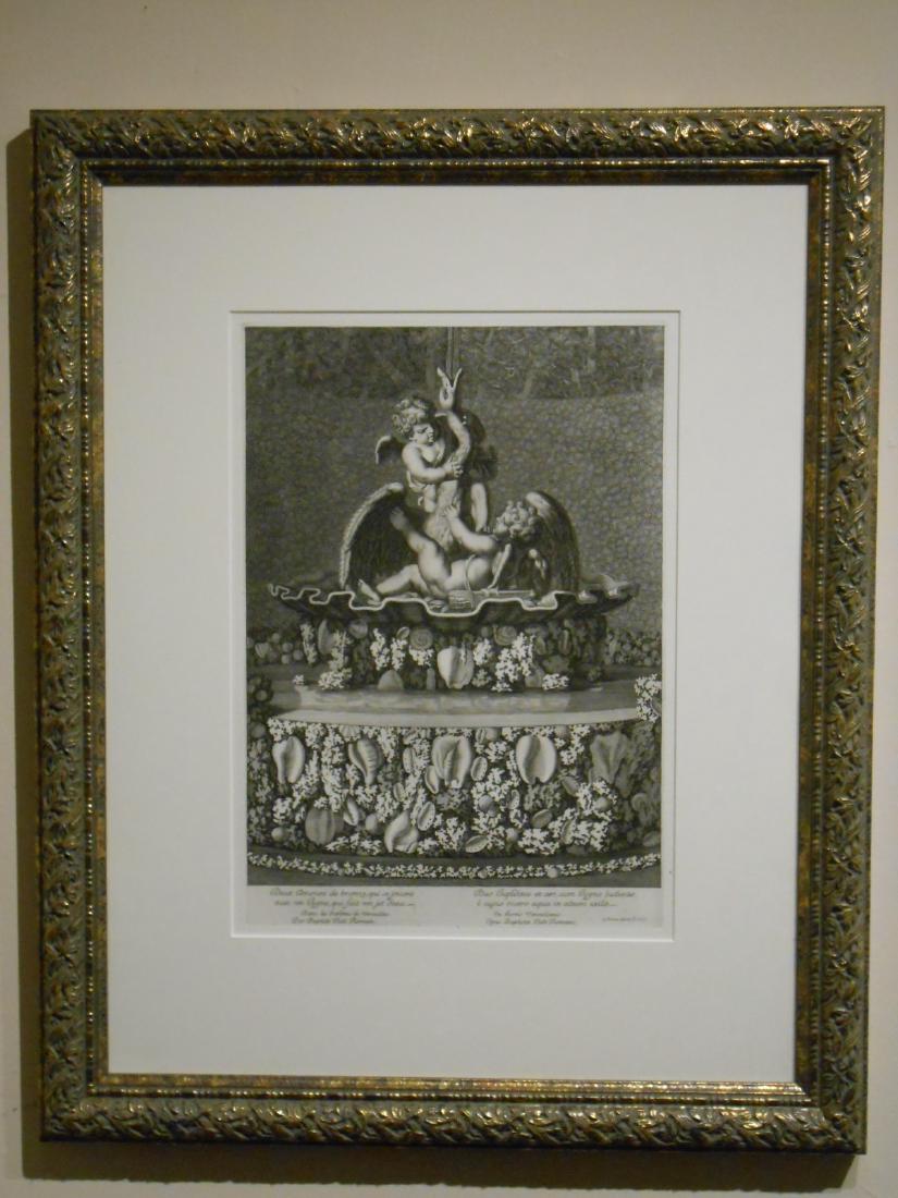 Versailles Fountain Engraving 1676 Lepautre: This is a crisp re-strike of a 1676 line engraving by Jean Lepautre in the collection of the Louvre Museum in Paris. Printed on heavy rag paper, it is part of an edition of six engravings re-published