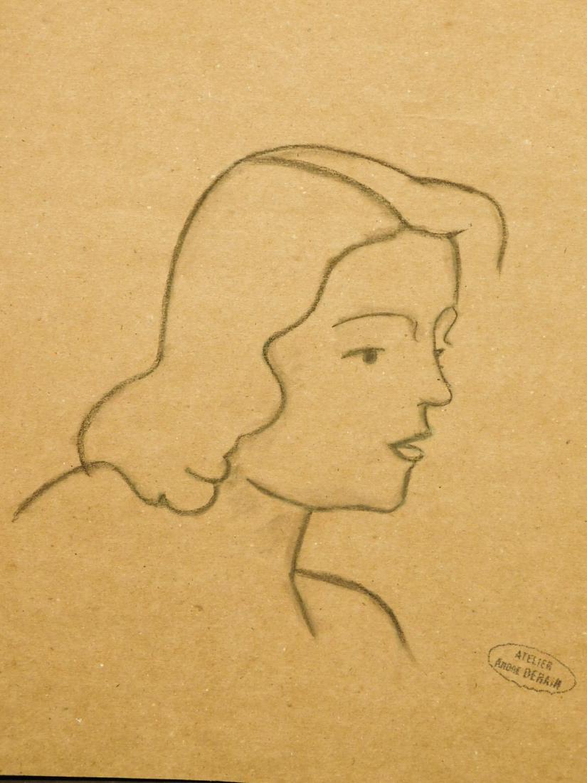 Andre Derain: Portrait of a Woman: Andre Derain (1880-1954):Portrait of a Woman, inscribed "Atelier Andre Derain", graphite on tan paper. approx. 10 1/2" X 8 1/4" Private collection