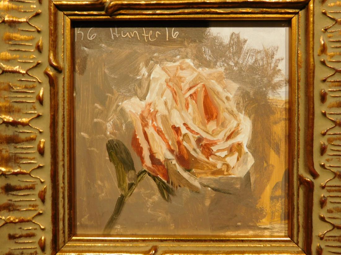 K.G. Hunter: Rose: K.G. Hunter: Rose, oil on panel, signed and framed Size: 8x8 in. frame, 4x4 in. image