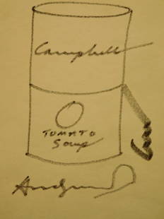 Andy Warhol: Soup Can Drawing: Andy Warhol (1928-1987)(Attributed): Campbell's Soup Can drawing, signed (below) and initialled (Right margin). Marker ink on buff bond paper. Unframed. Provenance: Private collection, New York 