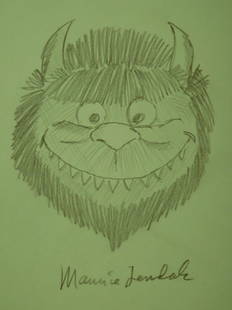 Maurice Sendak: Wild Thing Drawing: Maurice Bernard Sendak (1928-2012)(Attributed): Wild Thing (a.k.a. Moishe), Signed. Drawing of a character from Sendak's book Where The Wild Things Are. Graphite pencil on green bond paper.