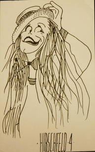 Al Hirschfeld: Characature Drawing: Al Hirschfeld (1903-2003)(Attributed): Characature Drawing. Ink on white card weight paper. Unframed. Provenance: Private collection, New York Dimensions: approx. 5x3 inches