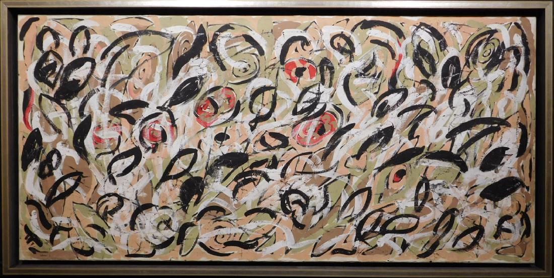 Lee Krasner: Untitled Abstract Painting: Untitled Abstract Painting in the manner of Lee Krasner (American, 1908-1984). Oil on canvas, signed lower left. Lee Krasner is identified as an Abstract Expressionist due to her abstract, gestural, a