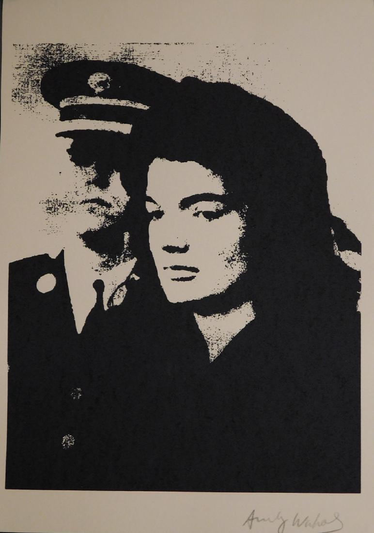 After Andy Warhol: Jackie Kennedy: After Andy Warhol: Jackie Kennedy, screen print reproduction of a work in another media, pencil signed, edition number 23/200, verso stamped VIP Art Inc. and A.W., with reference number, 11.75x8.3 in.