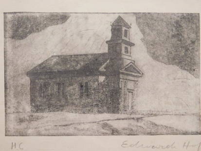 Edward Hopper: South Truro Church: Edward Hopper (American, 1882-1967)Attributed, Etching on ledger paper, circa 1930. Signed in graphite lower right with Hors Commerce designation. Framed and matted under glass. Edward Hopper