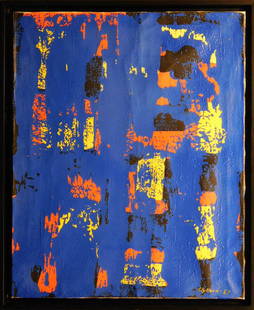 Manner of Clyfford Still: Abstract Painting: Manner of Clyfford Still (American, 1904-1980): Oil on canvas, signed lower right, dated 57. Framed. Very good condition. Dimensions: 23.5 x 19.5 inches canvas/ 25.25 x 21.25 inches framed. Clyfford S