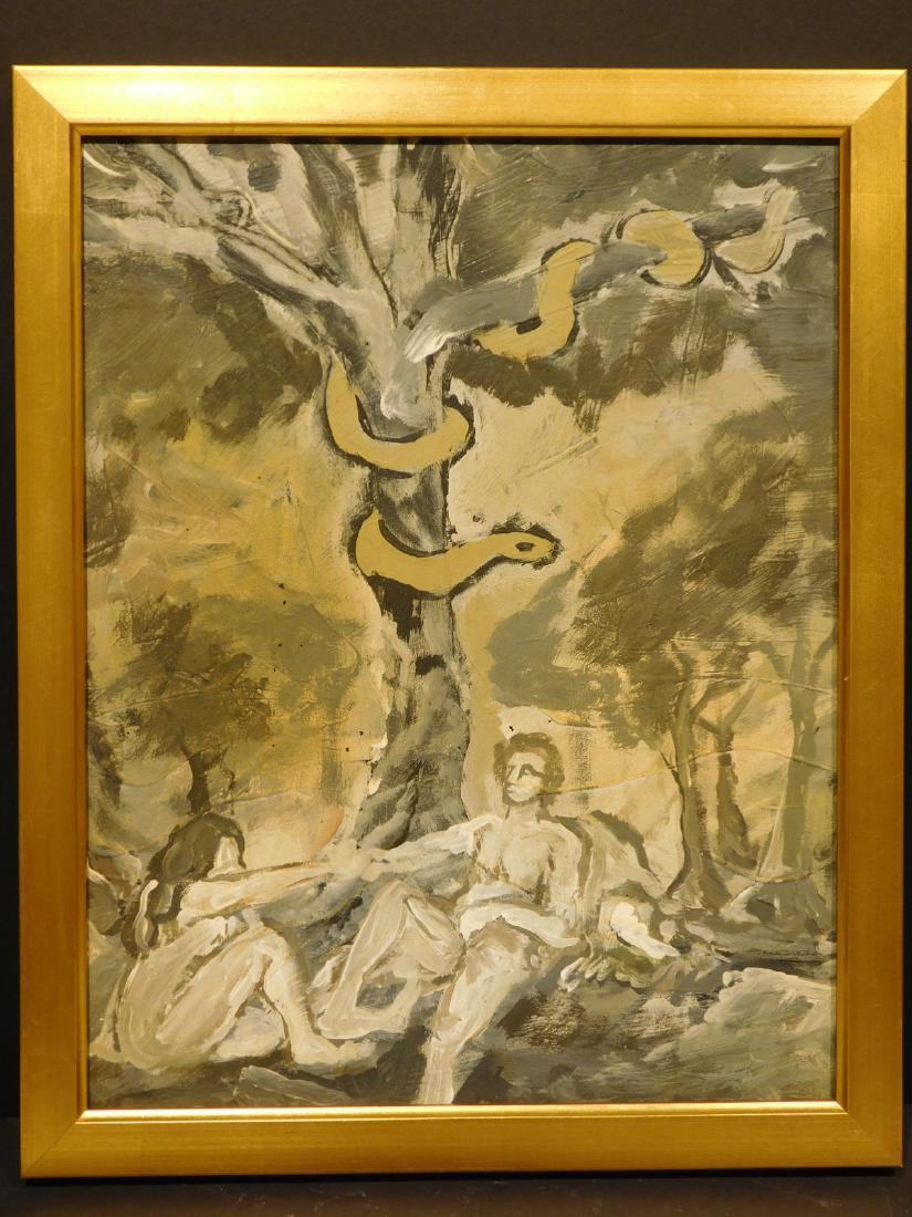 Adam and Eve: Adam and Eve, acrylic on canvas, unsigned. Framed. Size: 15.5x12.5inches.
