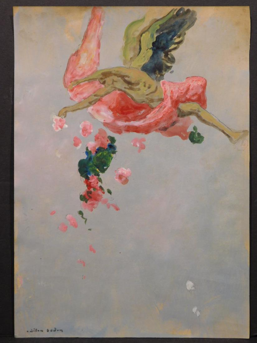 After Odilon Redon: Study for The Fall of Icarus: After Odlilon Redon (French, 1840-1916): Study for The Fall of Icarus, gouache and graphite on paper, signed lower left, unframed. This painting is accompanied by a certificate of inspection by Herman