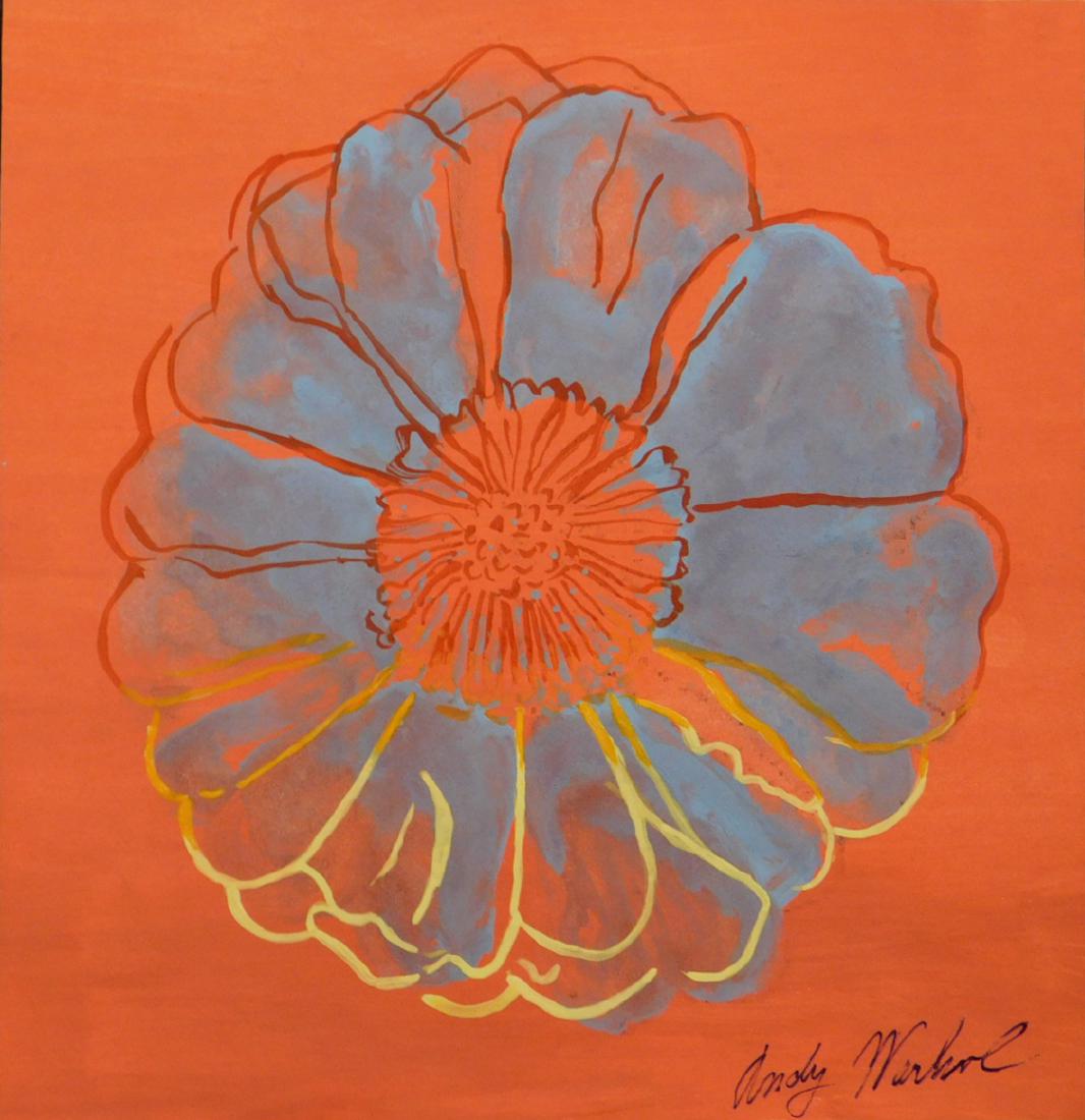 Andy Warhol: Flower: Andy Warhol (American, 1928-1987)Attributed: Flower, mixed media (including acrylic and ink) on paper, signed lower right and verso, unframed. The reverse bears a stamp from the Arthur Tooth Gallery,