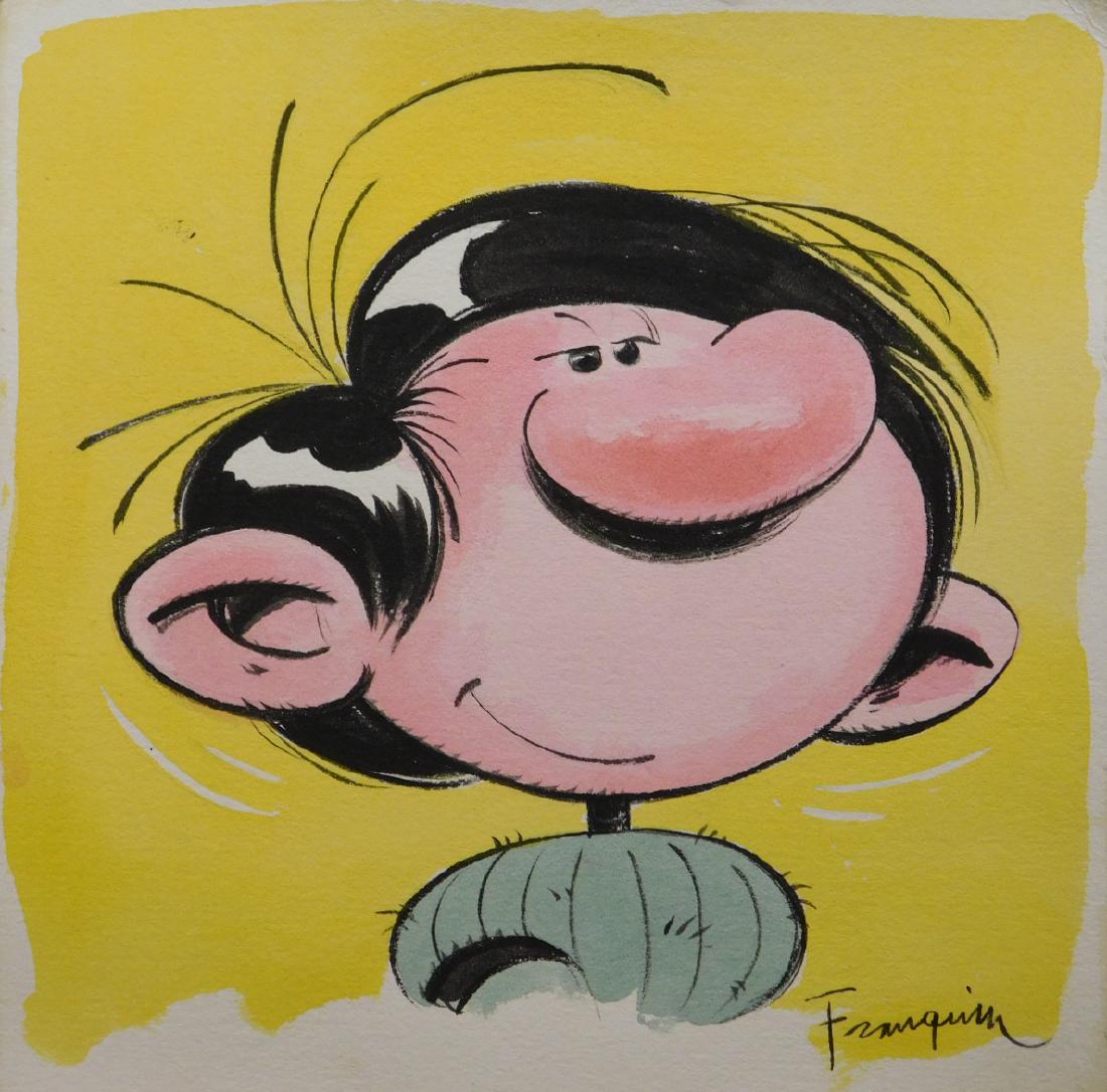Andre Franquin: Gaston: Andre Franquin: Gaston,ink and watercolor on paper,signed lower right: " Franquin ". Unframed. Dimensions: 7.66x7.66 inches Provenance: Private collection, Hungary