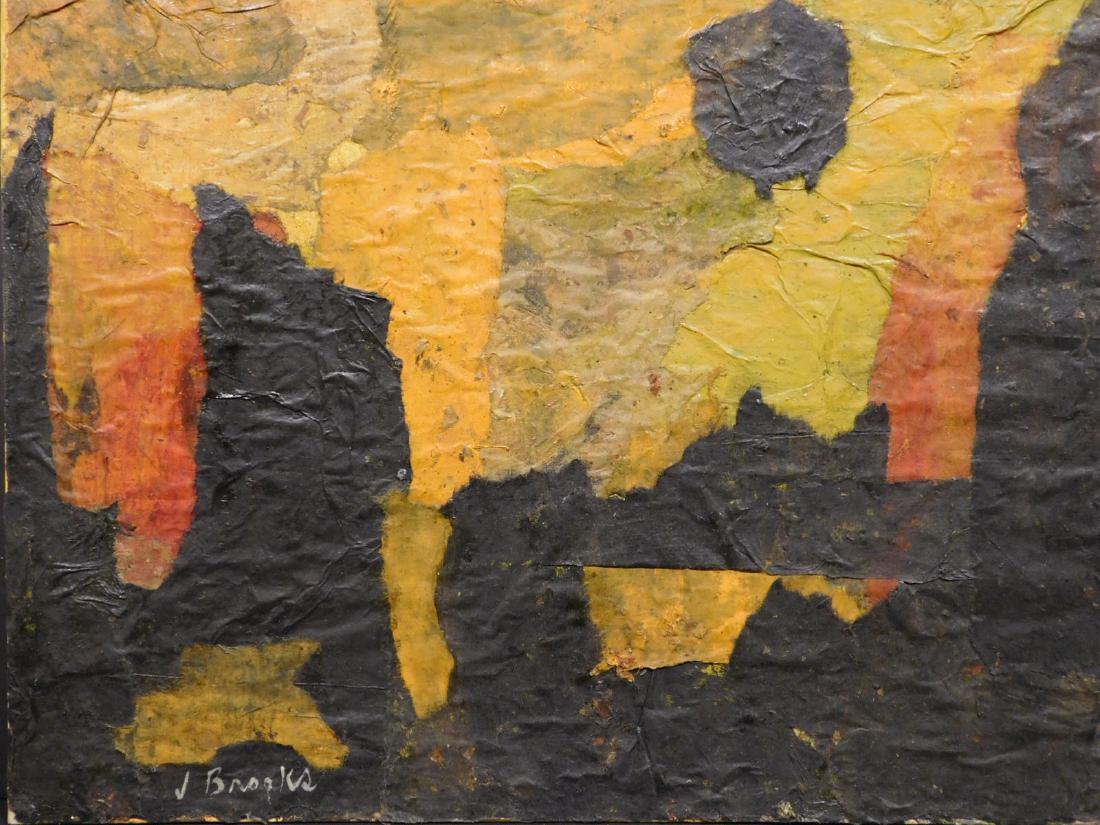 James Brooks: Expressionist Mixed Media Collage: James Brooks (American 1906-1992)Attributed: Expressionist Mixed Media Collage. Mixed media on canvas board signed J Brooks lower left unframed. Mr. Brooks was one of the most technically accomplished