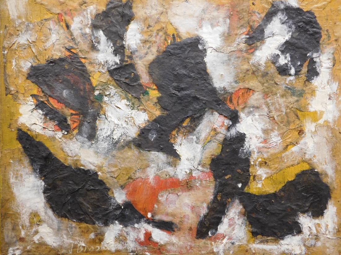 James Brooks: Expressionist Mixed Media Collage: James Brooks (American 1906-1992)Attributed: Expressionist Mixed Media Collage. Mixed media on canvas board signed J Brooks lower left unframed. Mr. Brooks was one of the most technically accomplished