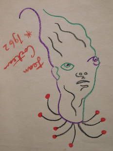 Jean Cocteau: Drawing: Jean Cocteau (French 1889-1963)Attributed: Drawing. Crayon on paper signed and dated 1962. Unframed. Dimensions: 8.5 x 7 Paper. Private collector New York