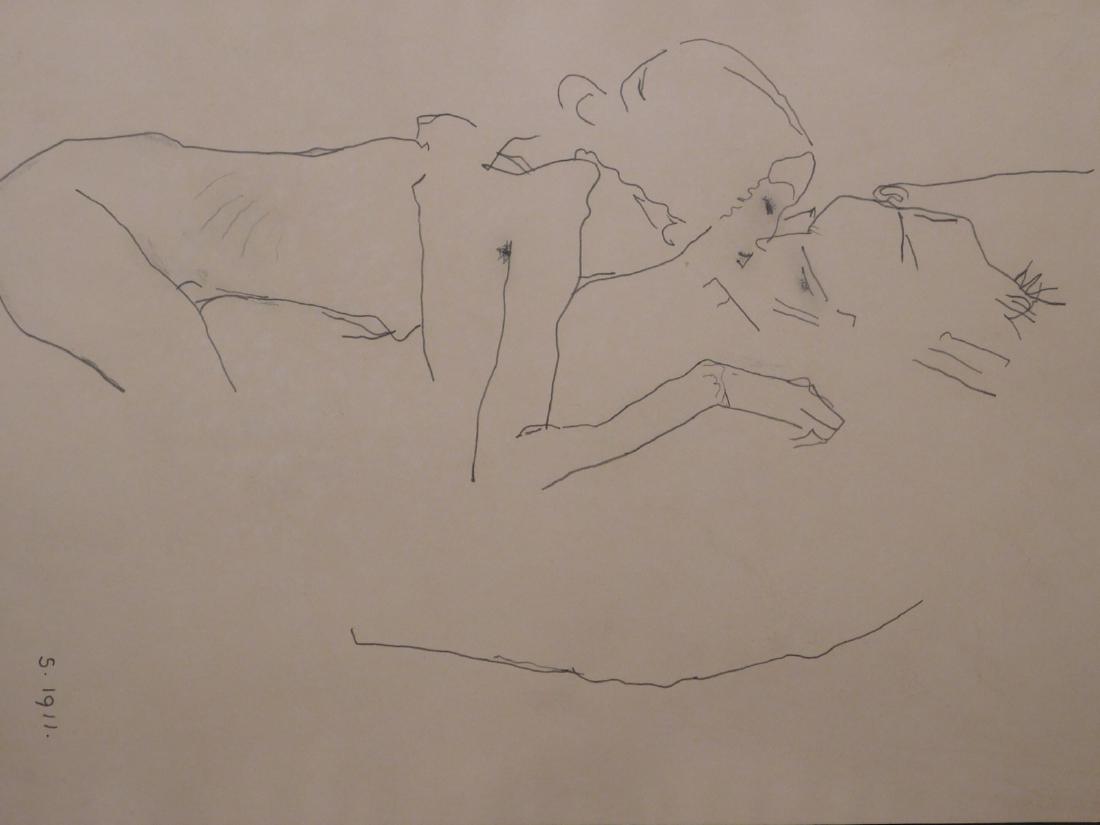 Egon Schiele: Kissing Couple: Egon Schiele (Austrian, 1890-1918)Attributed: Kissing Couple. Pencil on paper. Signed and dated (S. 1911) in lower right. Egon Schiele was a leading figure of the Austrian Expressionist movement most 