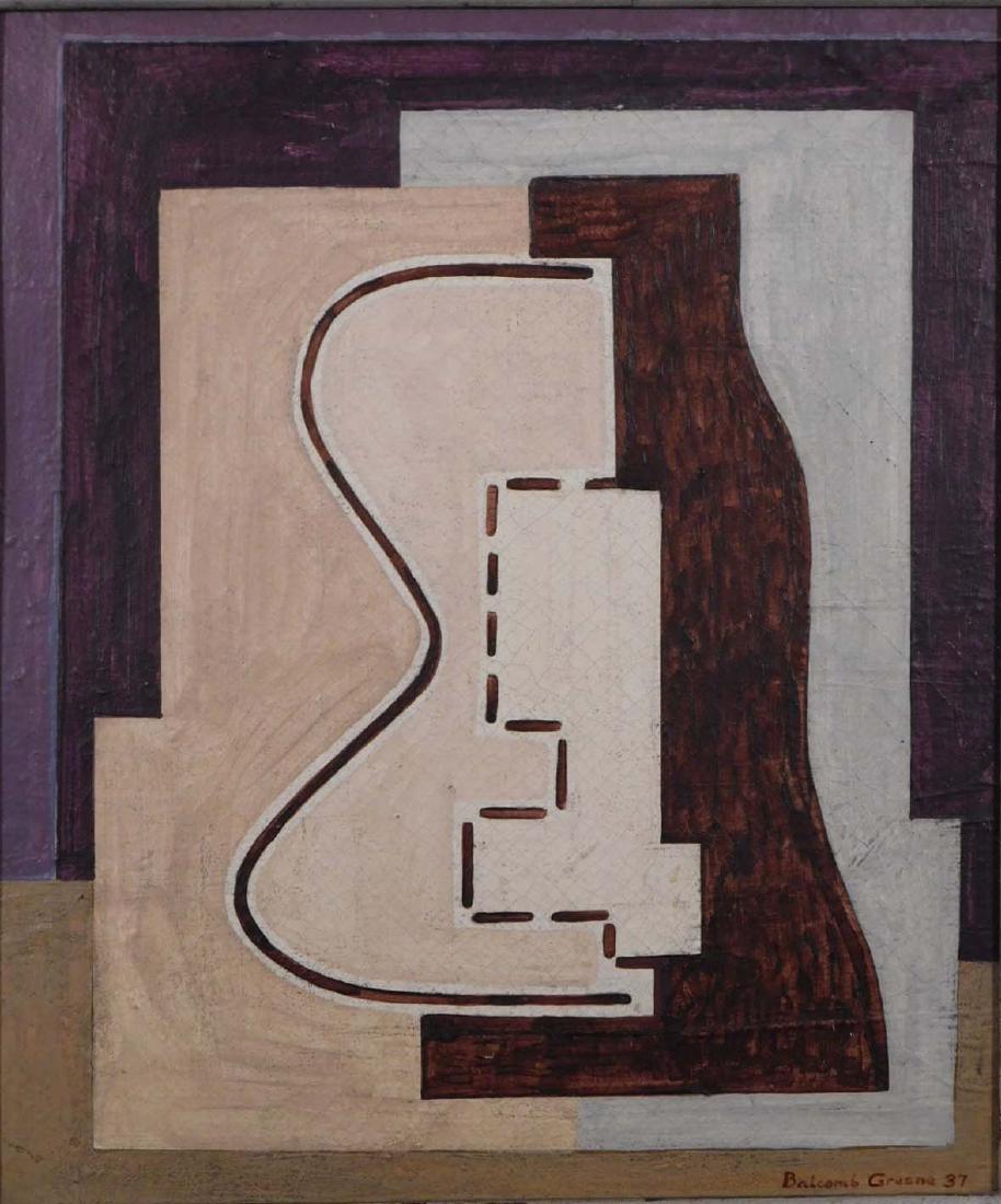 Balcomb Greene: Abstract Composition: Balcomb Greene ( American, 1904-1990) Attributed: Oil on board, signed bottom right, sticker with The Downtown Gallery , 43 East 51 St. and marked Member: 1937, American Abstract Artists, Squibb Galle