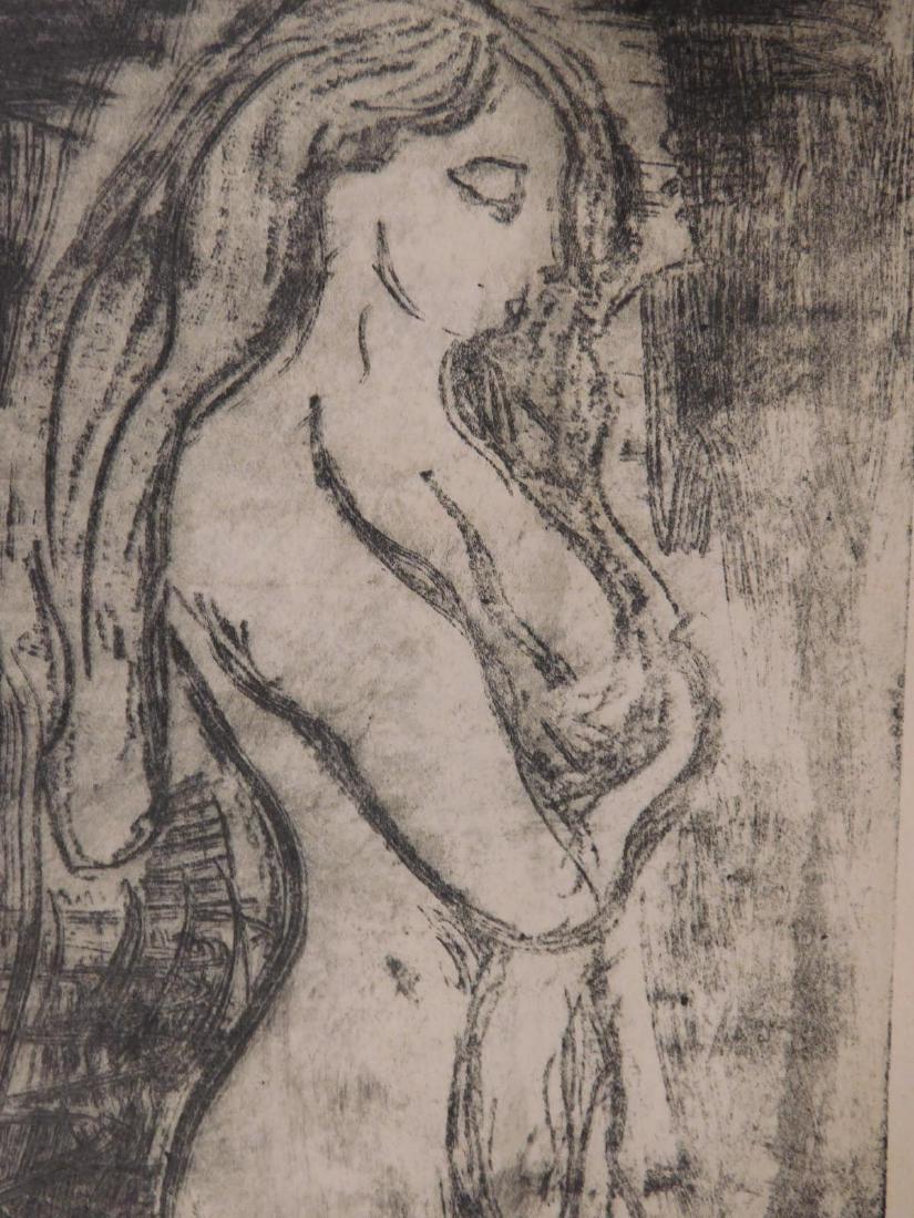 Edvard Munch: Portrait of a Nude Woman: Edvard Munch (Norwegian, 1863-1944) after: Portrait of a Nude Woman, woodblock print on back of sheet music, decorative stamps verso, signed bottom right, unframed. Munch was a Norwegian painter and p