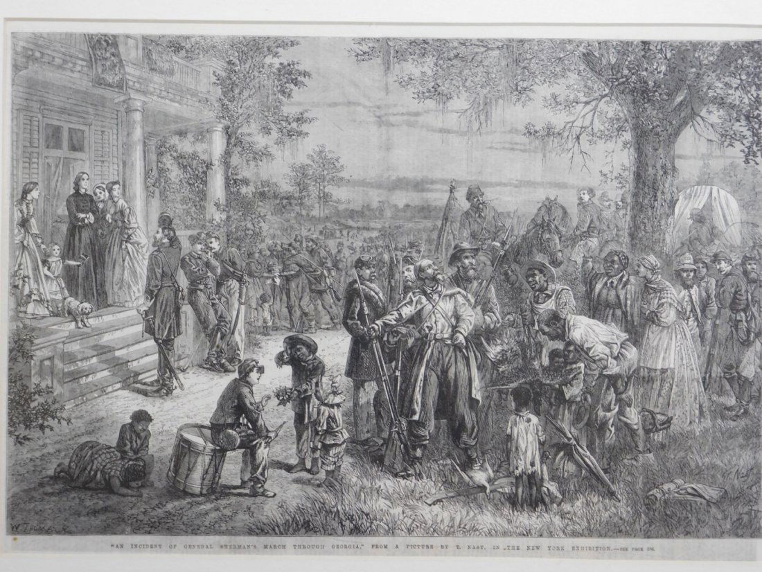 Thomas Nast: An incident of General Sherman: Thomas Nast (1840-1902): An Incident of General Sherman's March through Georgia. Wood engraved print on newsprint taken from the Illustrated London News, October 20th 1866. Wood engraver, William Luso
