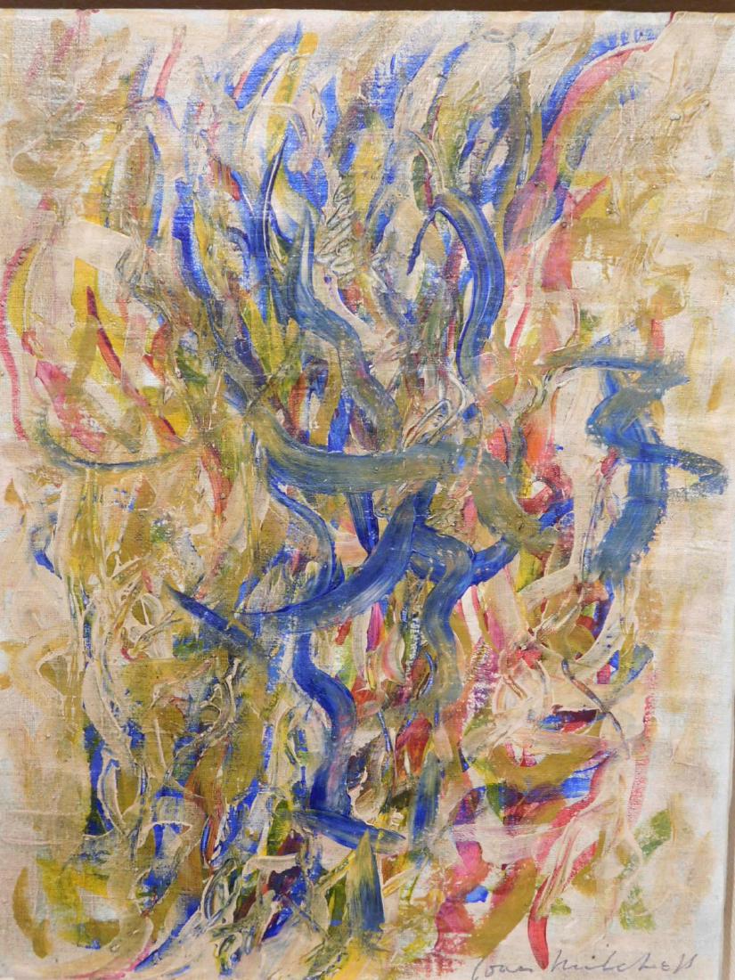 Joan Mitchell: Untitled: Joan Mitchell (American, 1925-1992) attributed: Untitled, oil on canvas, signed bottom right, framed. Known for her abstracted landscapes and use of blocky shapes of lyrical color in her compositions.