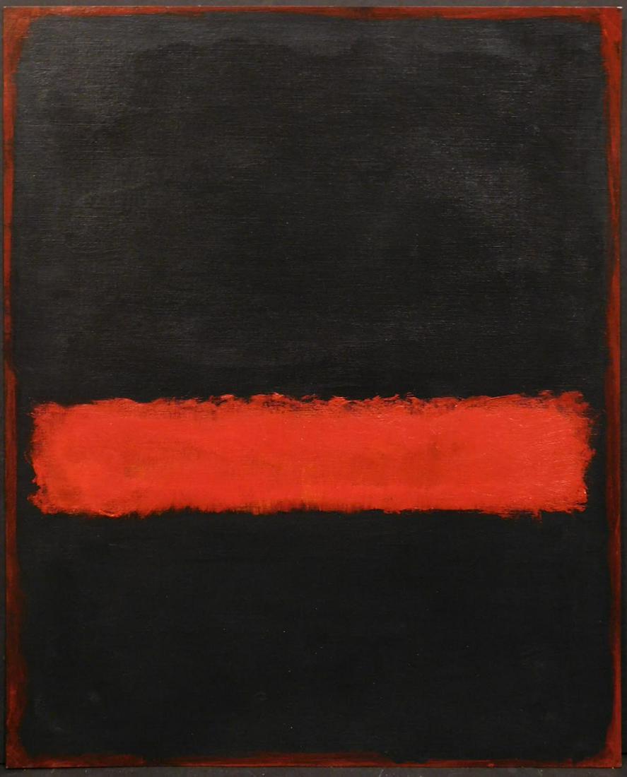 Mark Rothko: Untitled: Mark Rothko (American, 1903-1970) Attributed: Untitled (Abstract with Black and Red). Oil on canvas paper, signed on reverse, unframed. Mark Rothko, born Markus Yakovlevich Rothkowitz, was an American