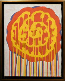 Cy Twombly : Abstract Composition: Cy Twombly (American, 1928-2011) attributed: oil and red crayon on canvas, signed top right, framed. Cy Twombly was an American painter, sculptor and photographer. Twombly chose to live in Rome for