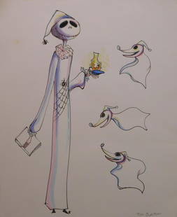 Tim Burton: Ghost of Christmas: Tim Burton (b.1958 USA) Attributed: Ghost of Christmas signed. Ink and watercolor on white drawing paper. Unframed. Dimensions: 9x11 inches Provenance: Private collection.