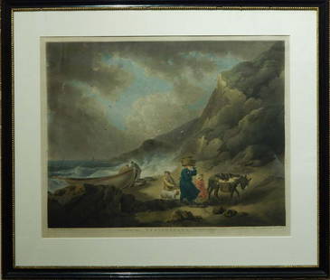 James Ward, After G. Moreland: Fishermen, 1795: James Ward (1769 - 1859): Fishermen, 1795, Mezzotint after a painting by G. Moreland, Framed. Dimensions: 26.5x30 inches framed. Provenance: Private collection