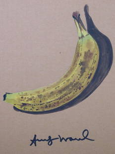 Andy Warhol: Banana: Andy Warhol (American, 1928-1987) attributed: Banana, oil on cardboard, signed, unframed. While a student at Carnegie Tech in Pittsburgh, Warhol worked Summers on his brother's fruit truck, making