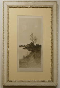  Ernest C. Rost: Antique Etching of a Mill:  Ernest C. Rost (American, 1866-1940): Antique Etching of a Mill. This C. 1900 etching by E.C.Rost has a great look in its original white frame. The print is signed and in good condition. It