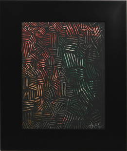 Jasper Johns: Abstract Composition: Jasper Johns (American, 1930- ) Attributed/in the manner of: Oil on canvas, signed bottom right, framed. Jasper Johns is best known for his painting that spans various movements, including abstract