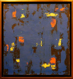 Clyfford Still: Abstract Composition in Blue, Red, and: Clifford Still (American, 1904-1980) Attributed/ manner of: Abstract Composition in Blue, Red, and Yellow, oil on canvas, signed and dated (57) lower right, framed. Clyfford Still was an American